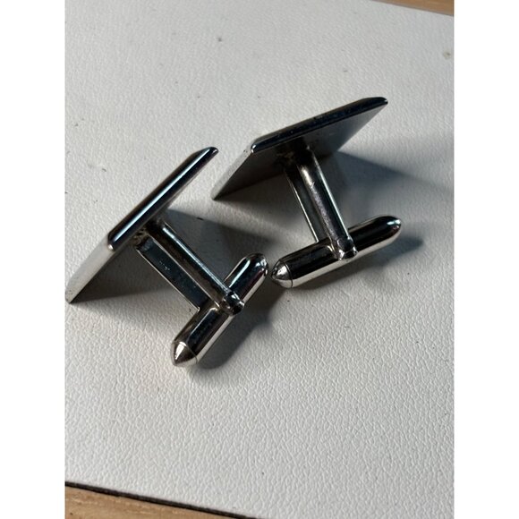 Silver Square Initial M Cufflinks With Gold Lettering - Elegant Mens Accessory - Picture 8 of 9